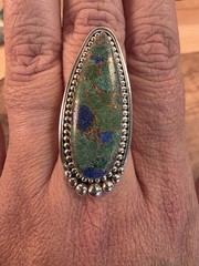 Handmade Azurite Malachite Sterling Silver Ring Size 8 | 10.8g Statement Ring
