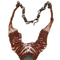 Handmade Copper Wire Wrapped Silver Sheen Obsidian Necklace Boho Statement