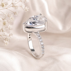 RARE 6.75 Pear Cut White Diamond Ring-Diamond Accents – FREE Diamond Studs