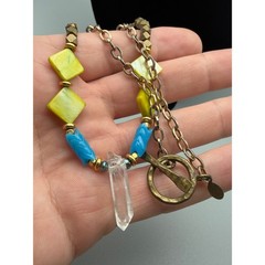 Boho Quartz Crystal Point Necklace Starry Crown Artisan Beaded Necklace #1147