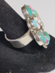 Cotton Candy Kingman Turquoise & Wild Horse – Adjustable cluster ring – SS 925