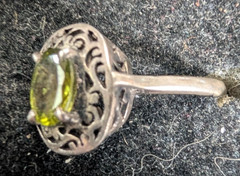 Vintage Filigree Dome Sterling Silver Ring Green Garnet, Size 6