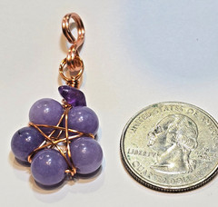Copper Wire Wrapped 5-Point Star Pendant with 8mm Tanzanite & Amethyst Chip