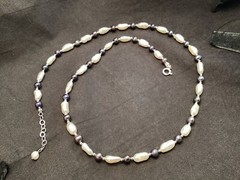 Handmade Freshwater Biwa Baroque White Pearl & Gray Pearl Necklace 22”