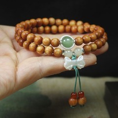 6mm Cypress Wood Bracelet with Bow Pendant—Fashionable Women’s Prayer Beads
