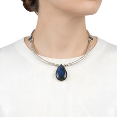Vintage Labradorite Sterling Silver Collar Necklace 22-Inch