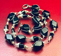 Black Onyx Necklace Artisan Wire Wrapped Mourning Beaded Jewelry Toggle Clasp
