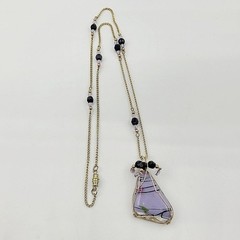 Vintage Artisan Hand Blown Glass Wire Wrapped Pendant Necklace 26” Boho