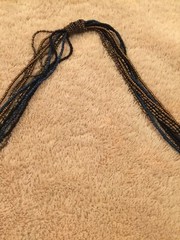 HANDMADE WOMEN NECKLACE BEADS HUICHOL STRANDS BLUE BLACK LONG SWEATERS GOLD