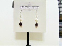 Sterling Silver Wire-Wrapped GARNET & PEARL Gemstone Earrings…Handmade USA