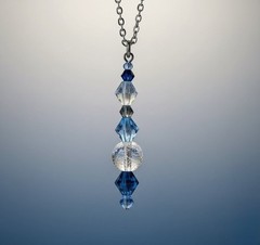 Blue Ice Crackle Glass and Bicone Pendant Necklace