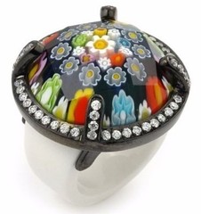 Alan K. Murano Ring Grand Collection Faceted Multicolor Round Glass W/White CZ