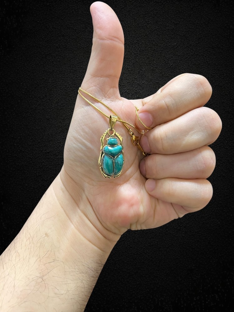 Light Green Scarab Necklace with Gold Frame Handmade in Egypt