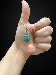 Light Green Scarab Necklace with Gold Frame Handmade in Egypt