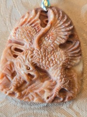 Large Hand Carved Eagle in Red Agate Pendant, 18K GF Bail, 24″ Leather Cord