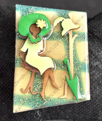 Vintage Woman Pins By Lucinda Woman, Hat Rack, Umbrella, Hat, Green, And Gold