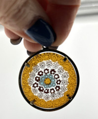 Murano Glass Millefiori of Venice Pendant Orange, White, Black measures 1.5″ dia