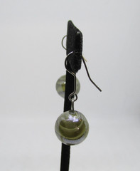Gray Green Swirl 15MM Glass Ball Earrings Artisan