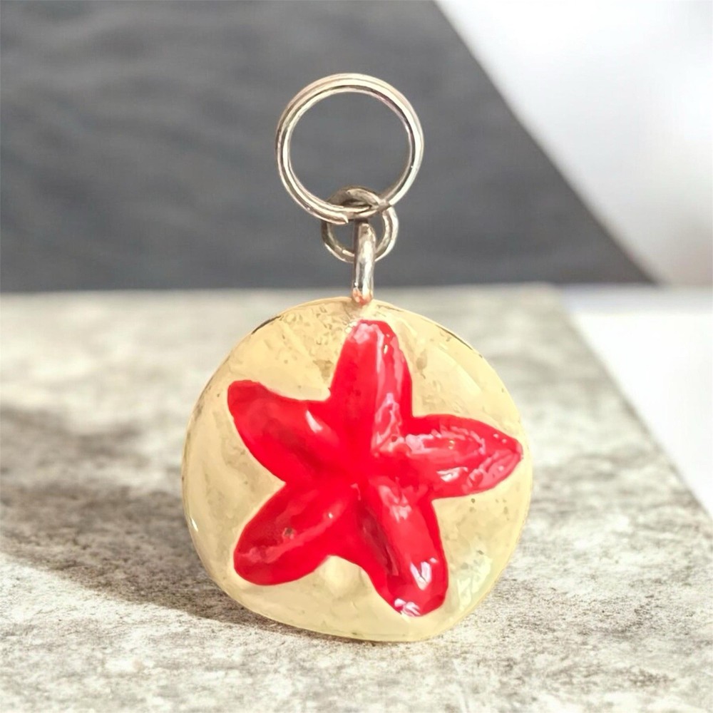 Handcrafted Ceramic Red White Starfish Pendant Charm Beach Nature Statement