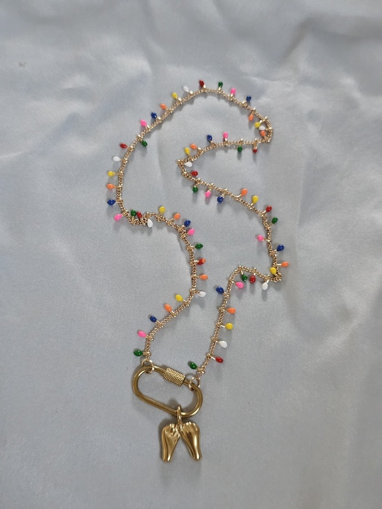 Artisan Goldtone Multicolor Enamel Goldtone Chain Carabiner Hand 17″ Necklace