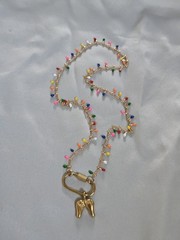 Artisan Goldtone Multicolor Enamel Goldtone Chain Carabiner Hand 17″ Necklace
