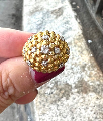 VINTAGE 18K YELLOW GOLD DIAMOND BOMBE HONEY COMB RING LARGE SOLID HEAVY CUSTOM