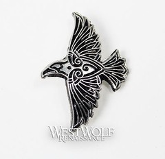 Celtic / Viking Flying Raven Pin — Norse/Crow/Medieval/Silver/Coat/Cloak/Brooch