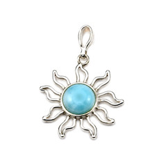 Boutique crafted natural Sky Blue Larimar 925 Sterling Silver Sun Pendant 39mm