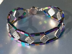 Handmade rainbow hematite and metal beaded bracelet magnetic clasp
