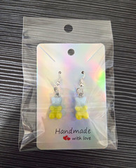 Handmade Yellow And Blue Stainless Steel Teddy Bear Earrings