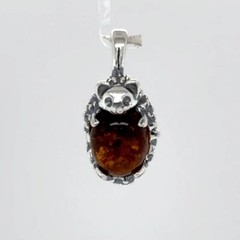 Cognac / Brown BALTIC AMBER Hedgehog Pendant 925 STERLING SILVER Poland #5250e