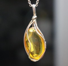 Handcrafted Natural Clear Light Green Amber .925 Sterling Silver Pendant 55mm