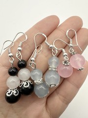 Handmade Sterling Silver Wire Gemstone Bead Earrings Set