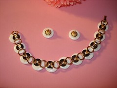 Hand Crafted Nautical Wood Enamel Buttons Bracelet n Post Earrings