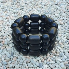 Diospyros Ebenum Bracelet 12 Beads Mix Shape Borneo Black Ebony Bracelet