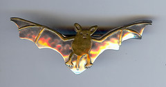 VINTAGE BRASS & HAMMERED SILVER FLYING BAT BROOCH PIN*