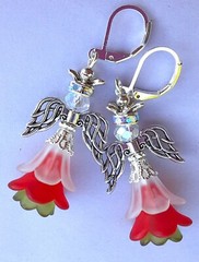 CHRISTMAS ANGEL Acrylic FLOWER Glass Pearl earring SP LEVER BACK #XAG