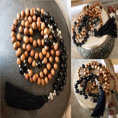 8mm Natural knot Sandalwood Black Onyx beads necklace Yoga Energy men mala