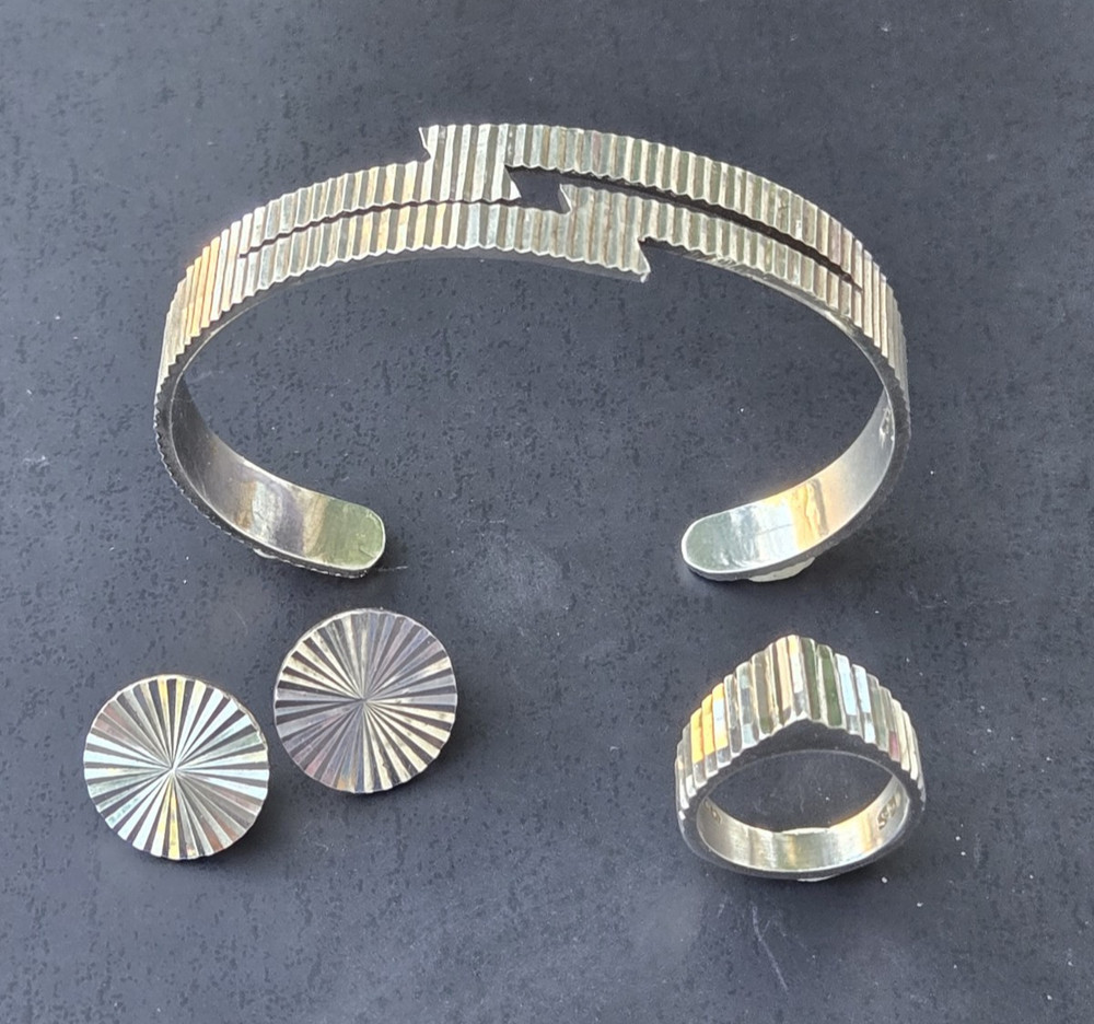 VTG Taxco «2 Trees» TS-30 925 Modernist Cuff, Ring. Earrings Married Suite