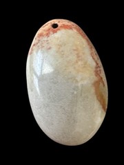 Intricately Carved Stone Red and White Parrot On Branch Oval Pendant BN2