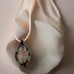Dichroic Glass 3D Flower & Gold Sparkle Handmade Pink Satin Cord 24”