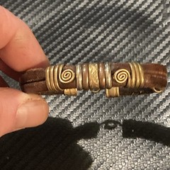 Vintage Artisan Boho Tribal Cuff Bracelet Leather Brass Copper Silver Freeform