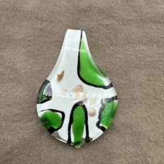 VIBRANT Large Hand Blown Art Glass TEAR DROP PENDANT Green Gold White