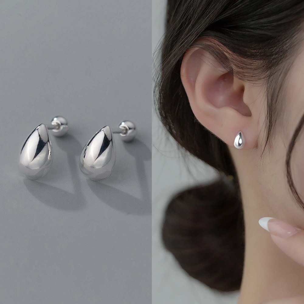 Dainty Water Drop TearDrop Stud Earrings For Women Ball Screwback Stud Earrings