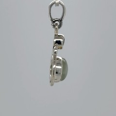 925 Sterling Silver Oval Green Prehnite and small Round Peridot Teardrop Pendant