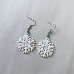 White Sparkly Snowflake Earrings Handmade Estate Jewelry Hanukkah Holidays