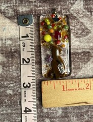 Artisan Bohemian Style Colorful Art Deco Fused Glass Rectangle Pendant ONLY