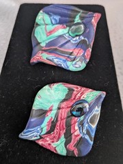 Handcrafted Colorful Polymer Clay Pierced Post Earrings Bluish Green Stone Read