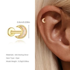 Gold Nap Earrings 925 Sterling Silver Flat Back Conch Tragus Piercing Earrings