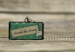 Saved By Grace Necklace Pendant Turquoise Reclaimed Mixed Media Art Jewelry